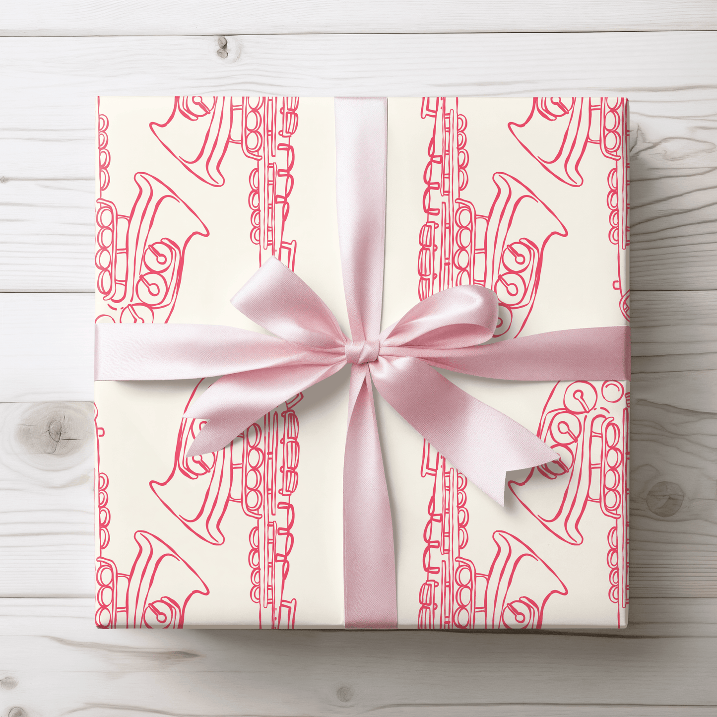 Chic Pink Saxophone Patterned Wrapping Paper
