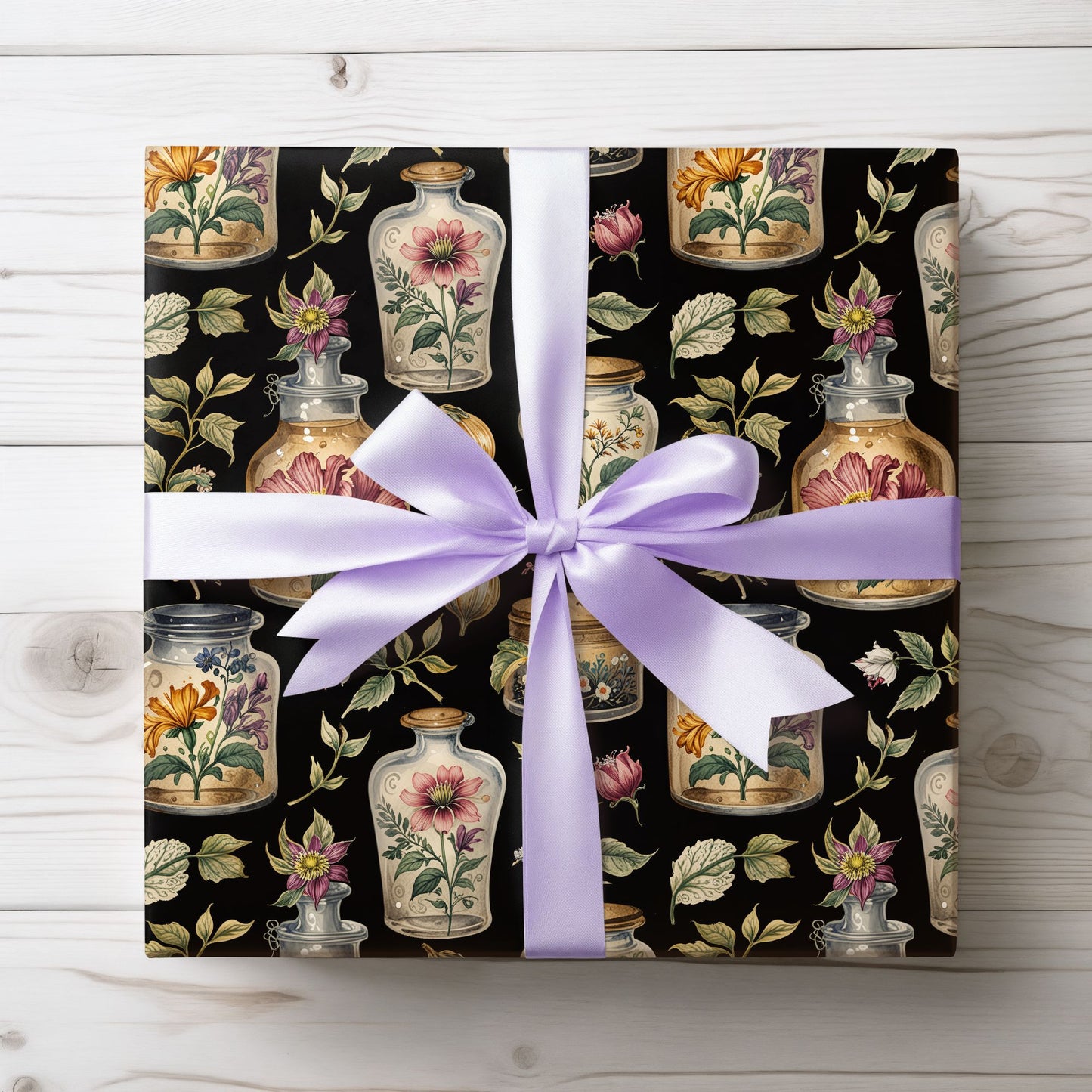 Wrapping Papers - Chic Apothecary Floral Vintage Glass Jar Pattern