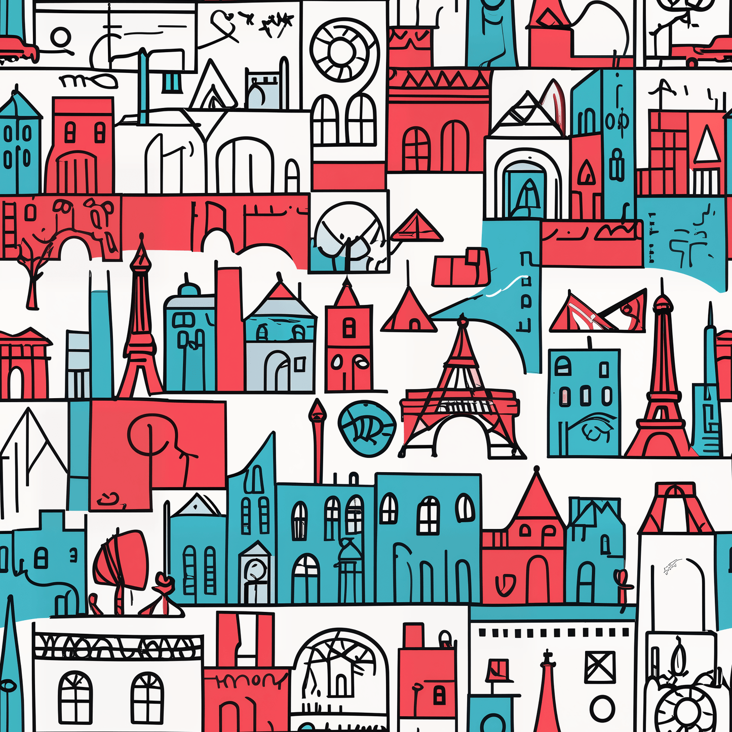 Wrapping Papers: Colorful Blue & Red Abstract Cityscape