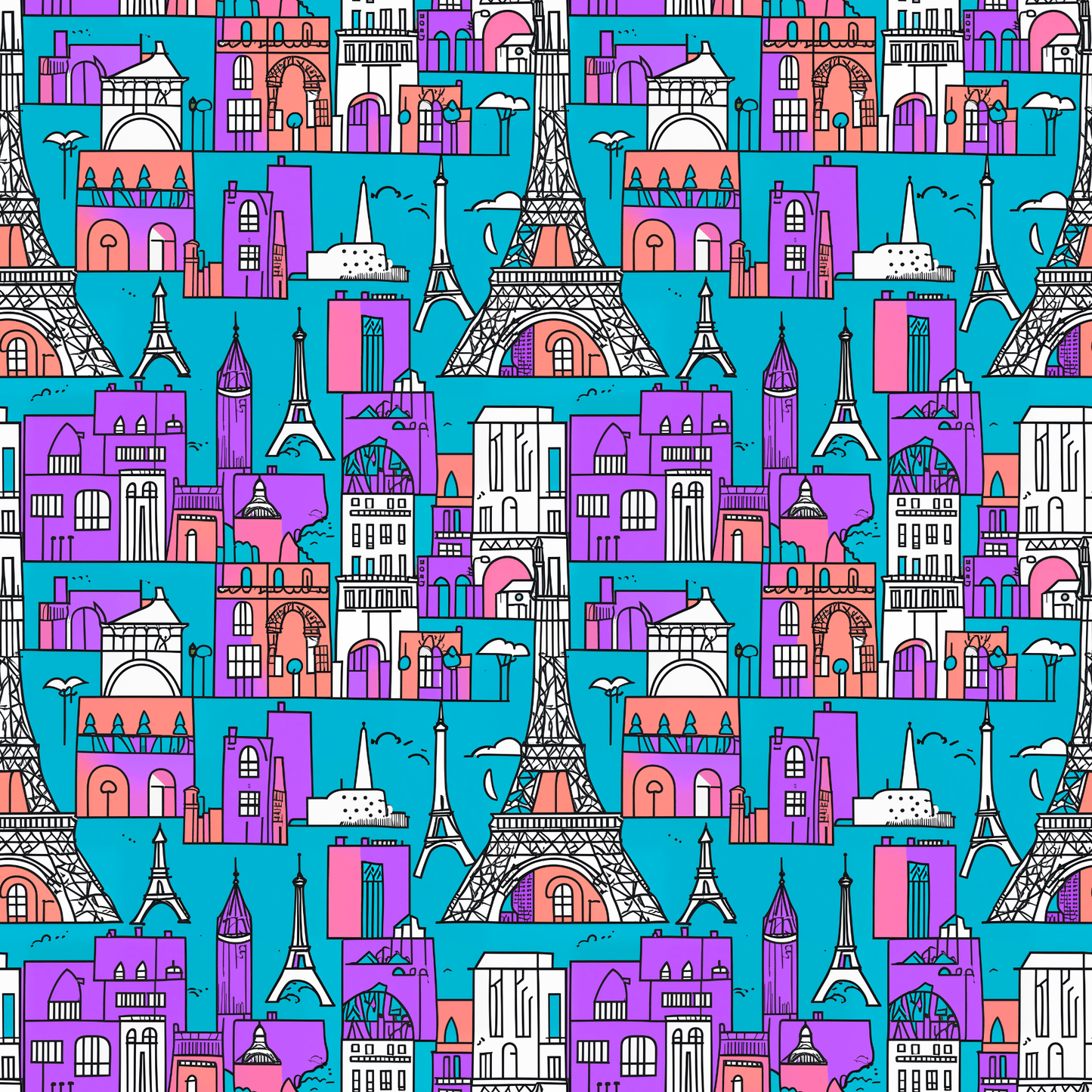 Wrapping Papers - Colorful Blue & Purple Abstract Cityscape