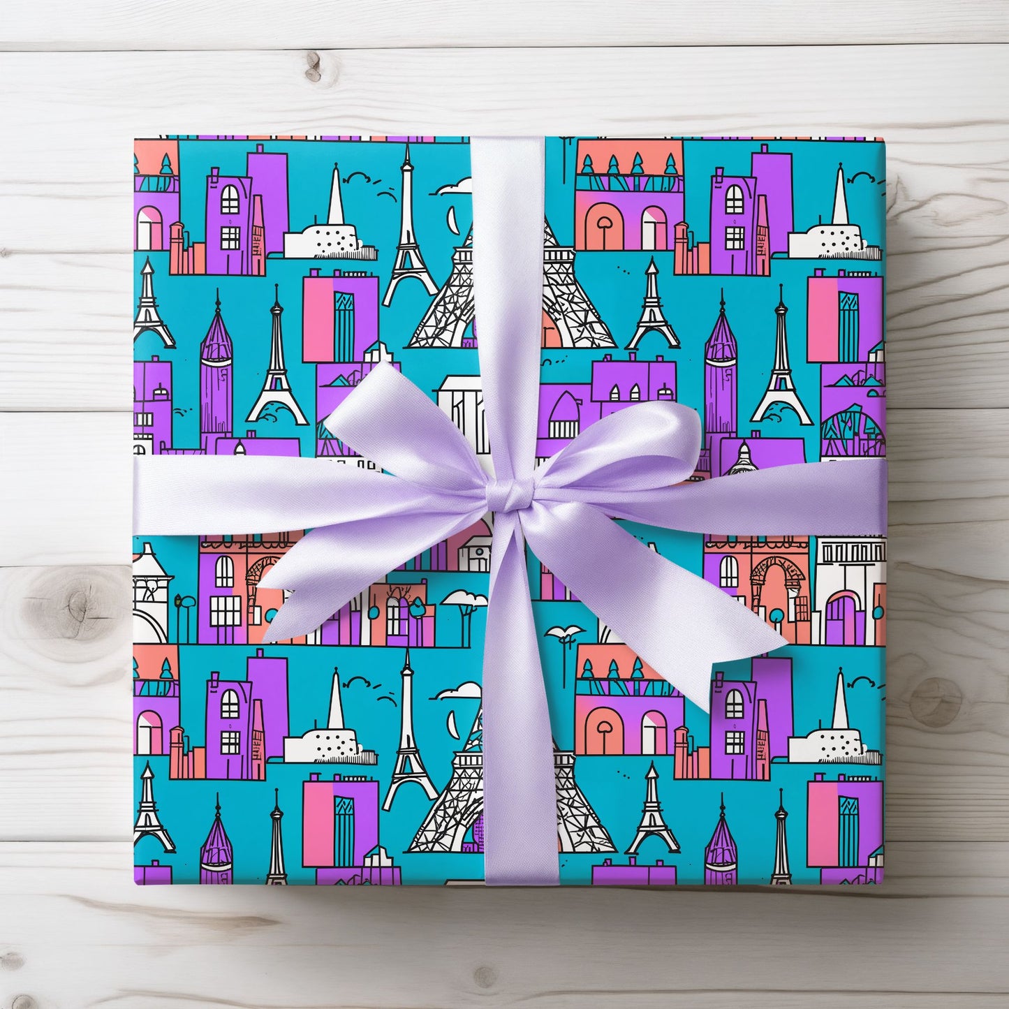 Wrapping Papers - Colorful Blue & Purple Abstract Cityscape
