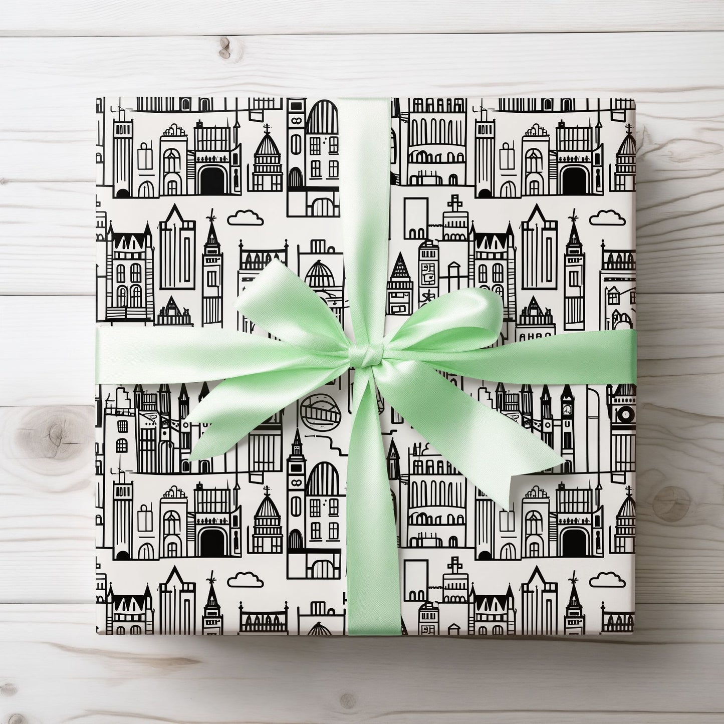 Elegant Black and White Abstract Cityscape Wrapping Paper