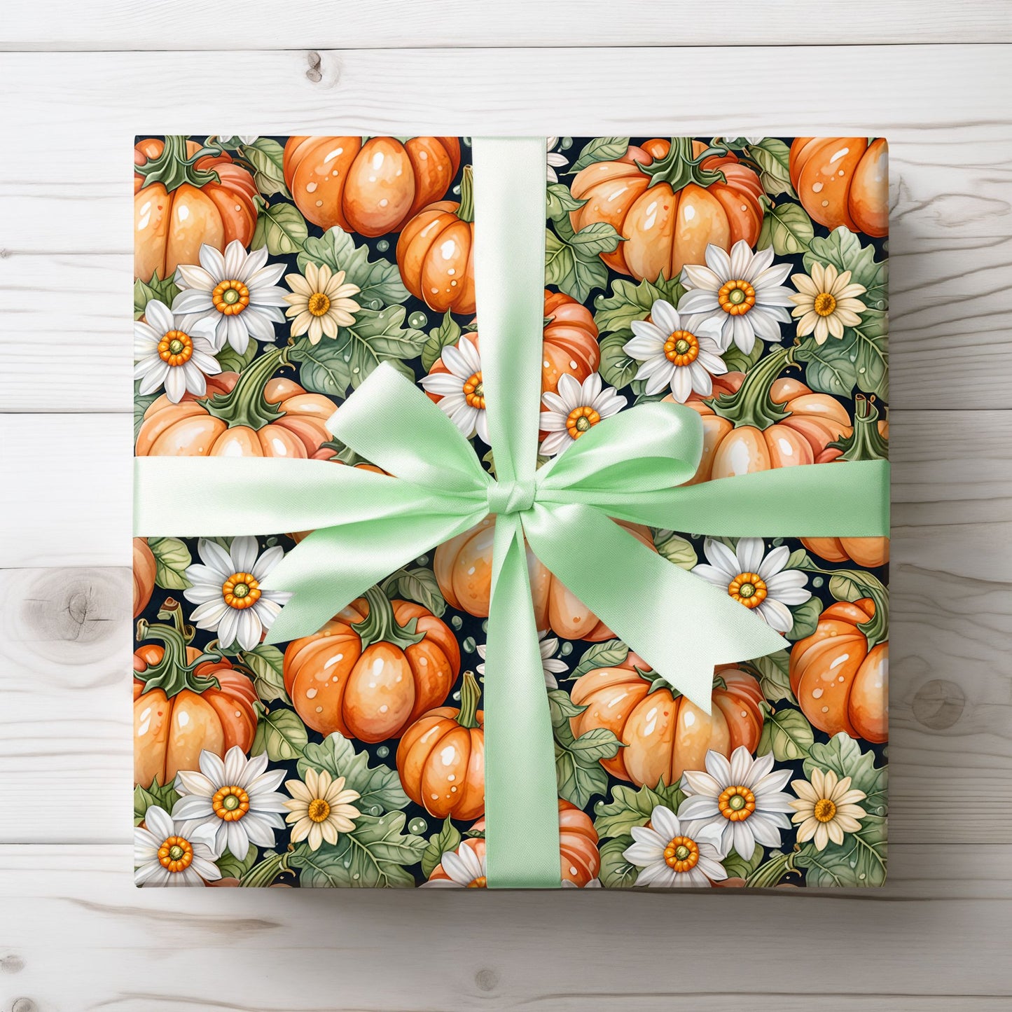 Pumpkin Patch Chic – Autumn Floral Pumpkin Wrapping Paper