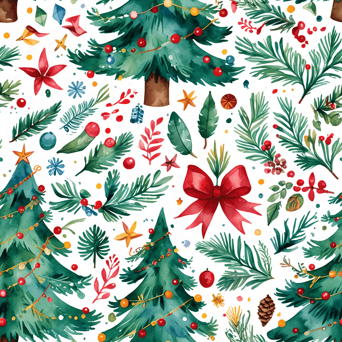 Merry & Bright Botanicals – Watercolor Tree & Garland Wrapping Paper