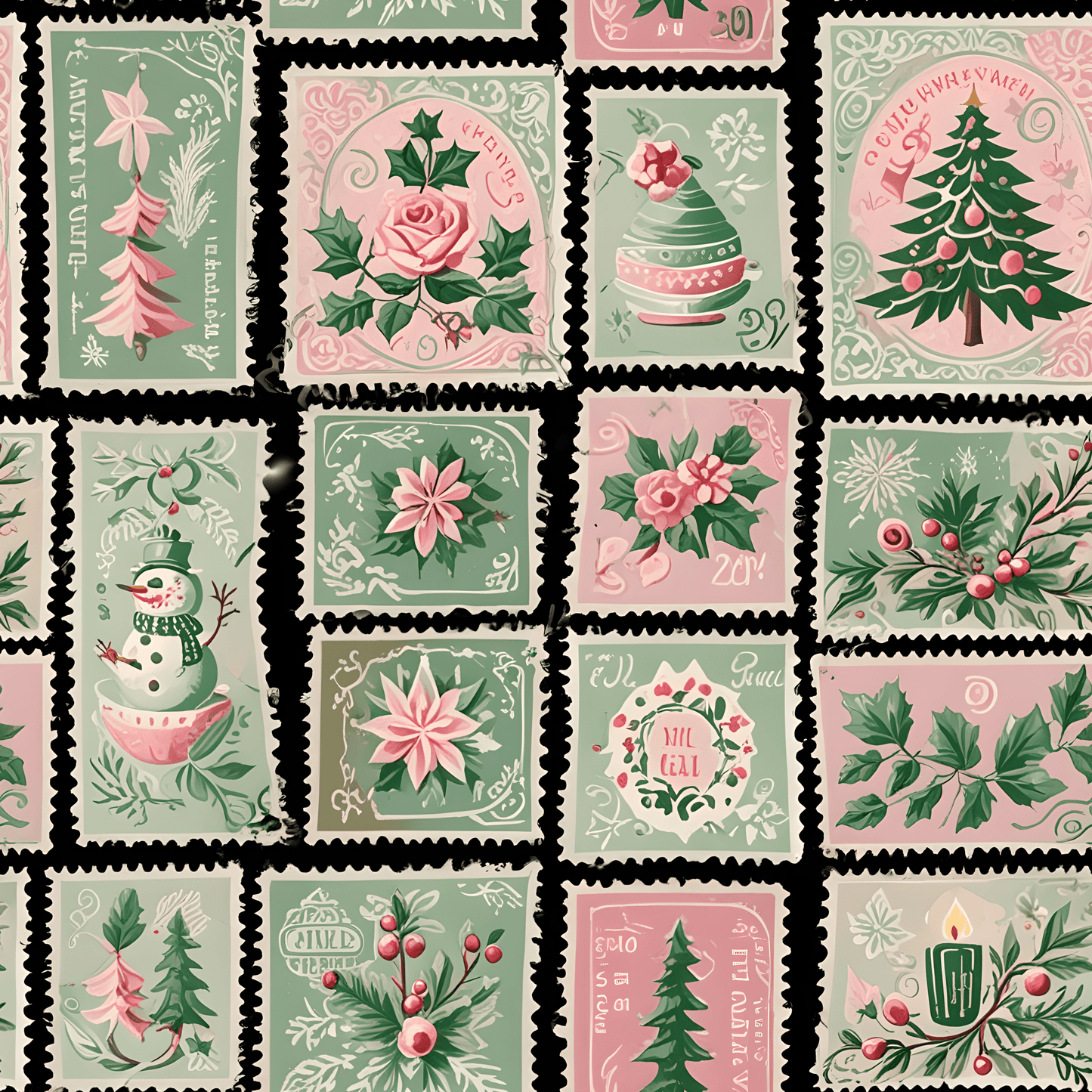 Mint to Be – Retro Holiday Stamp Wrapping Paper
