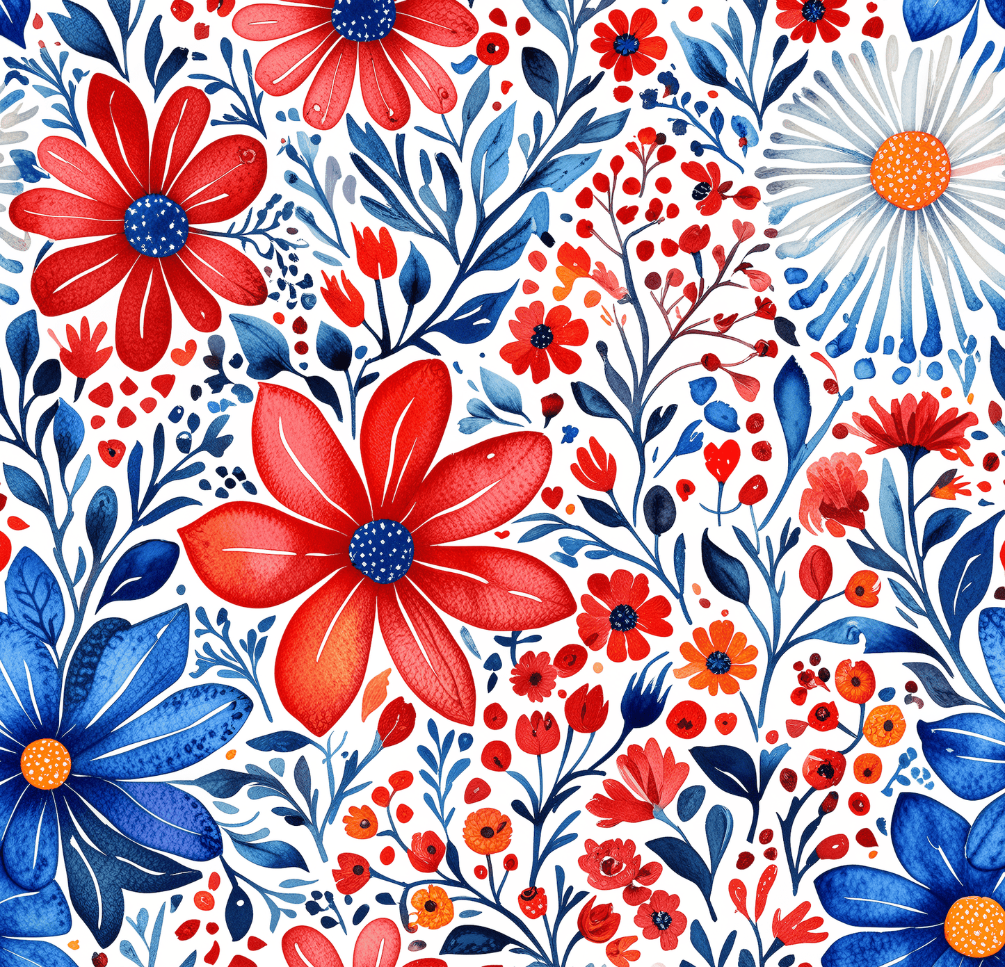 Red, White and Blue Floral Wrapping Paper