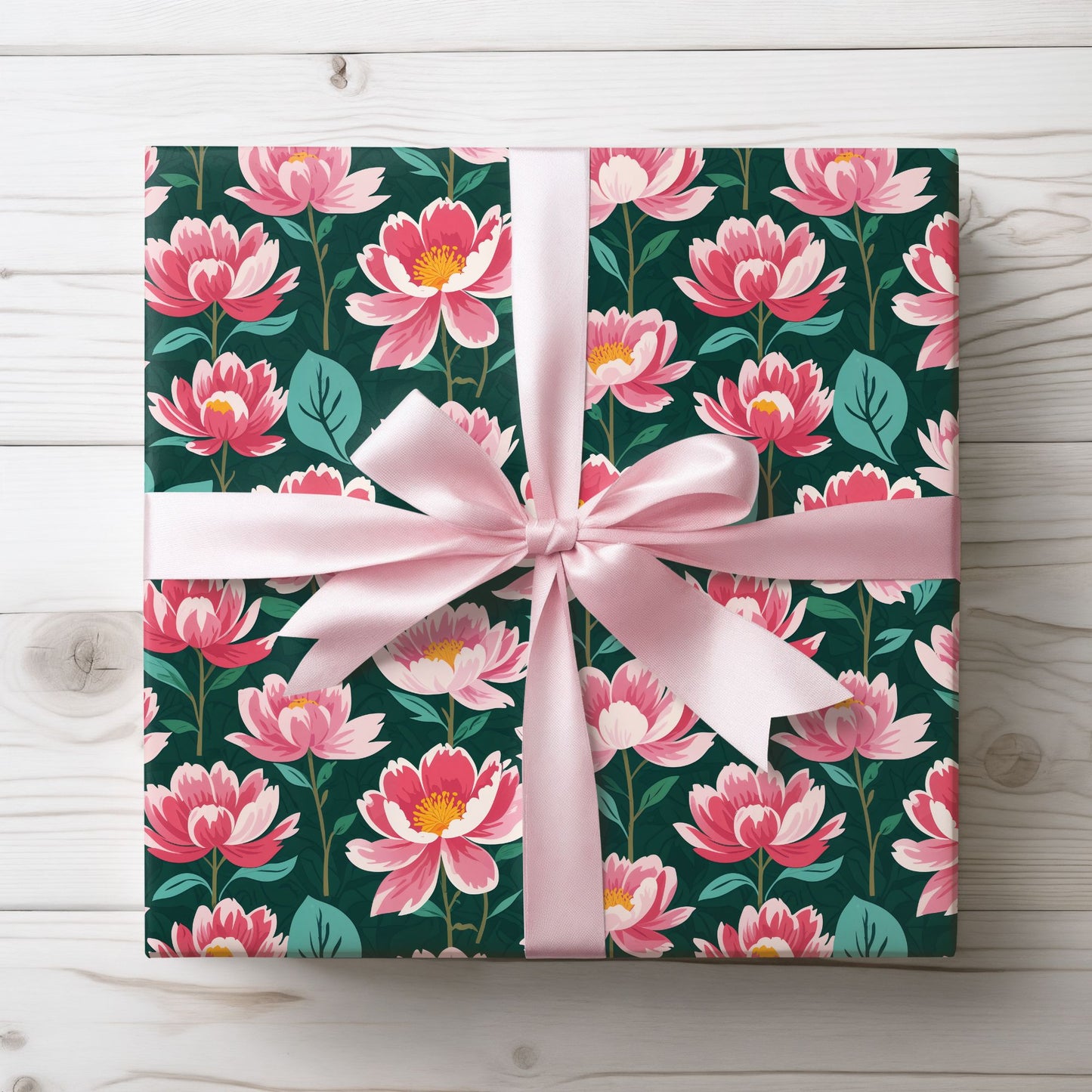 Pink & Green Floral Gift Wrapping Paper
