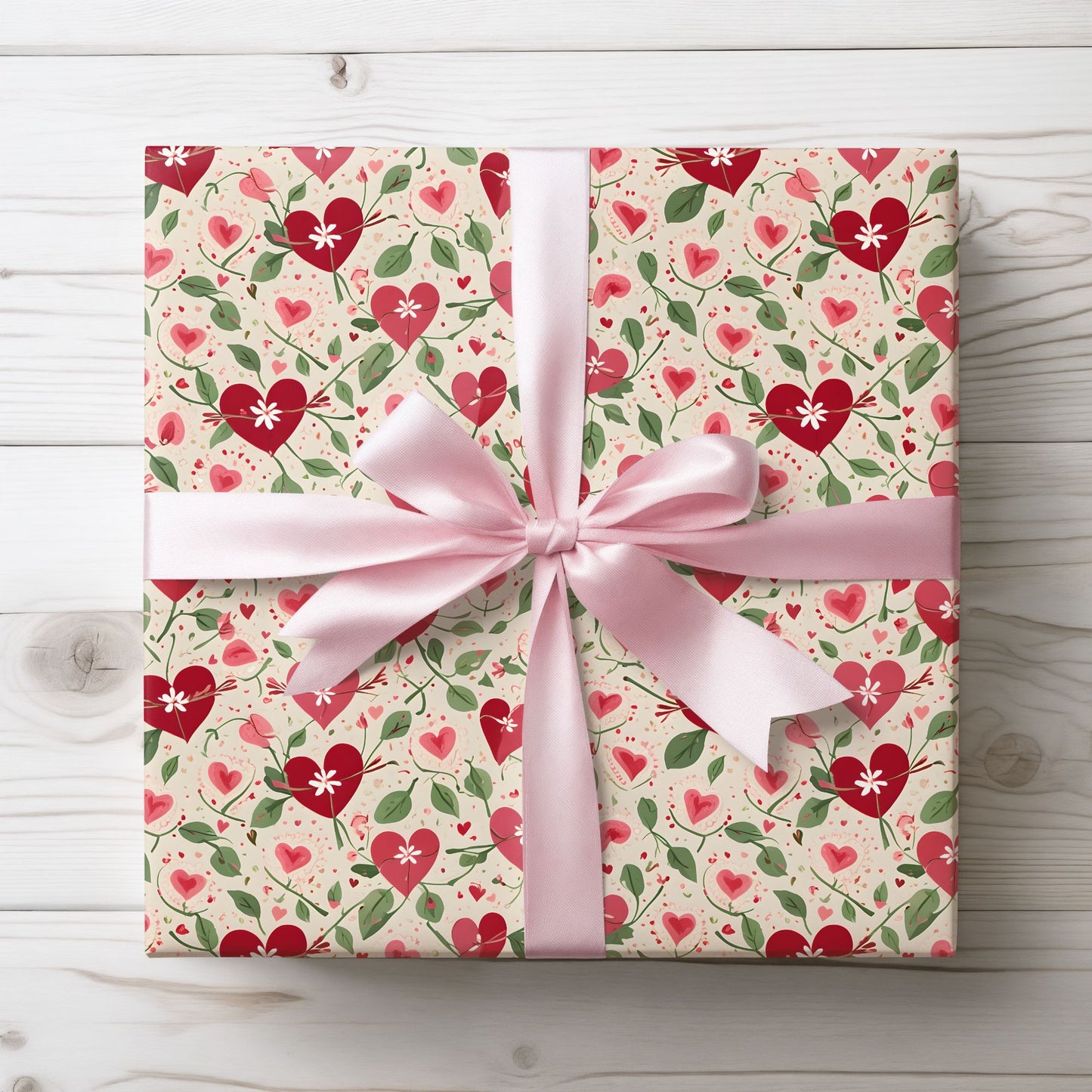Orange Floral & Heart Wrapping Paper