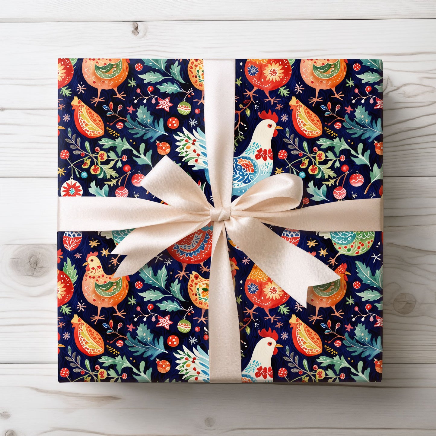 Vibrant Wrapping Paper Roll - Whimsical Chicken Design