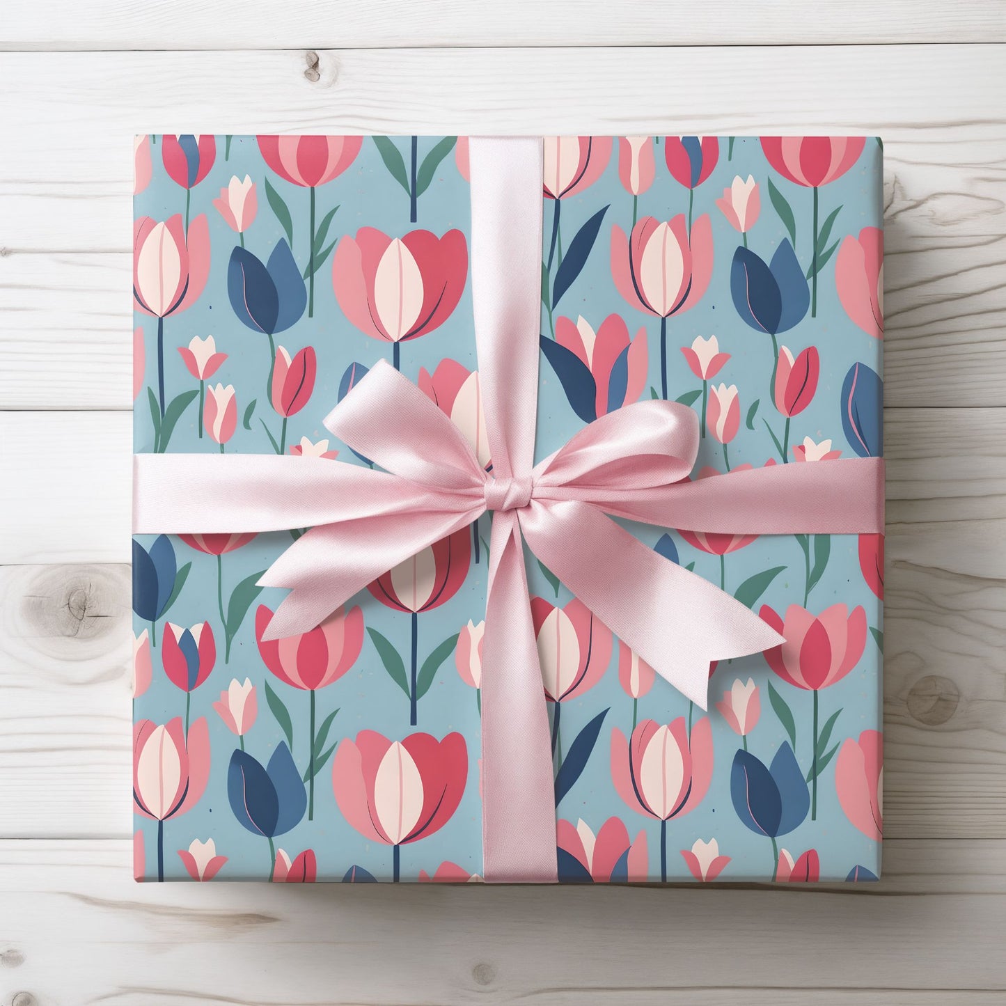 Chic Blue Tulip Wrapping Paper