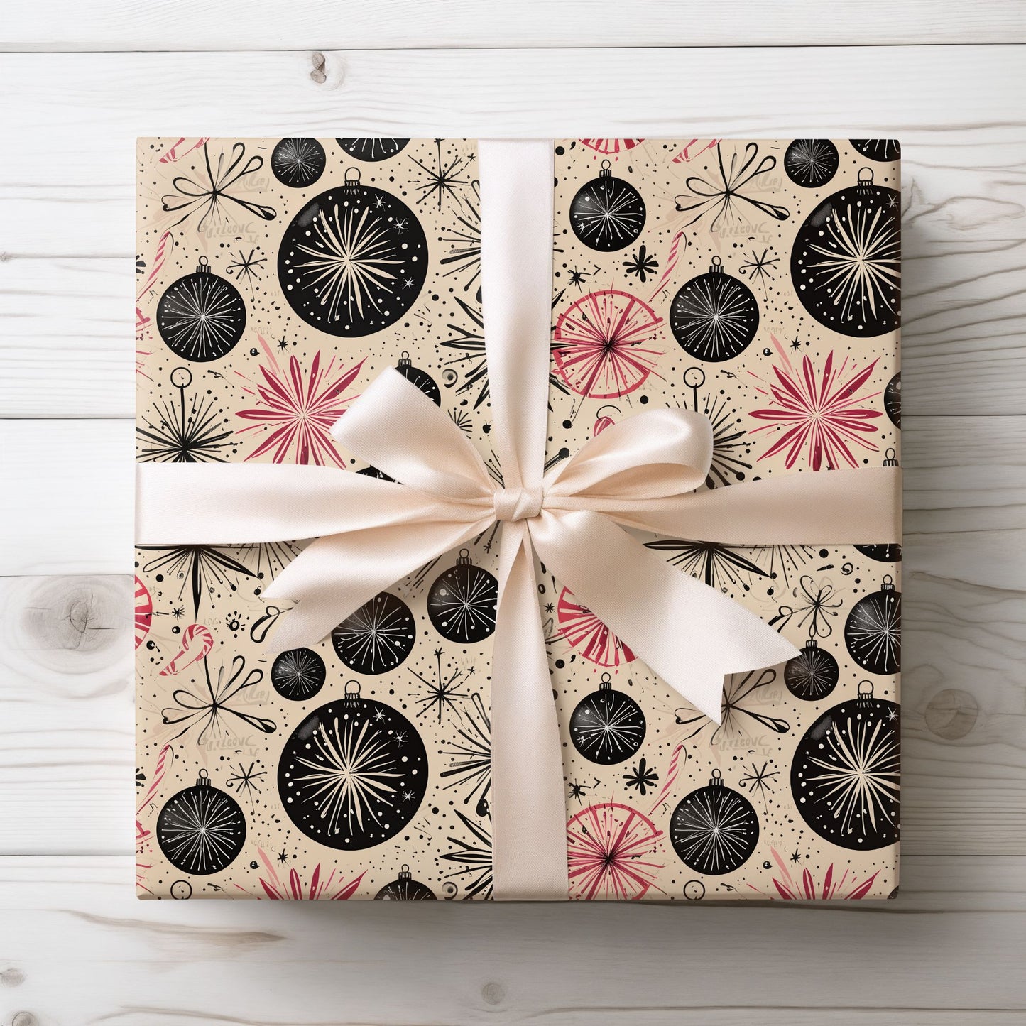 Atomic Tinsel Twist – Mid - Century Ornament Wrapping Paper