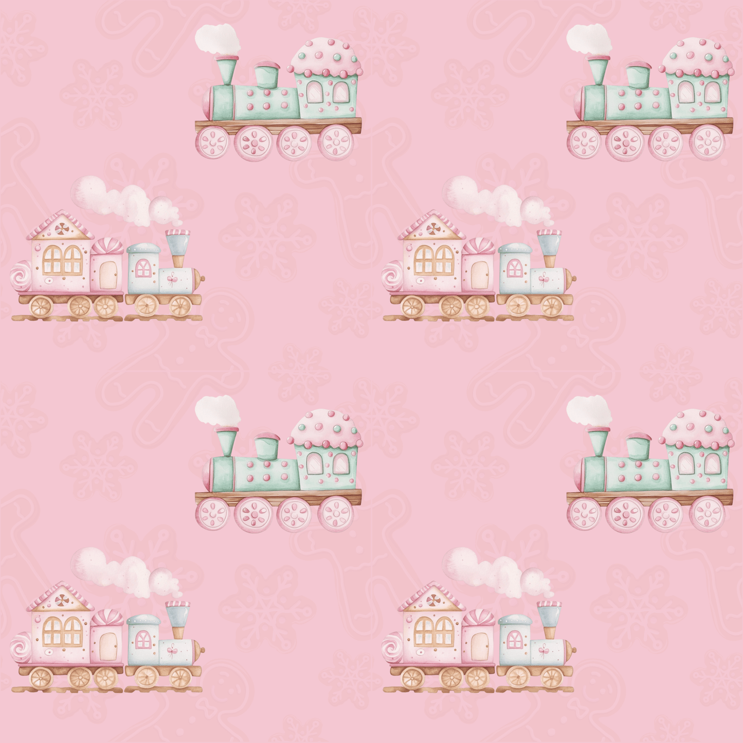 Candy Caboose – Pink Gingerbread Train Wrapping Paper