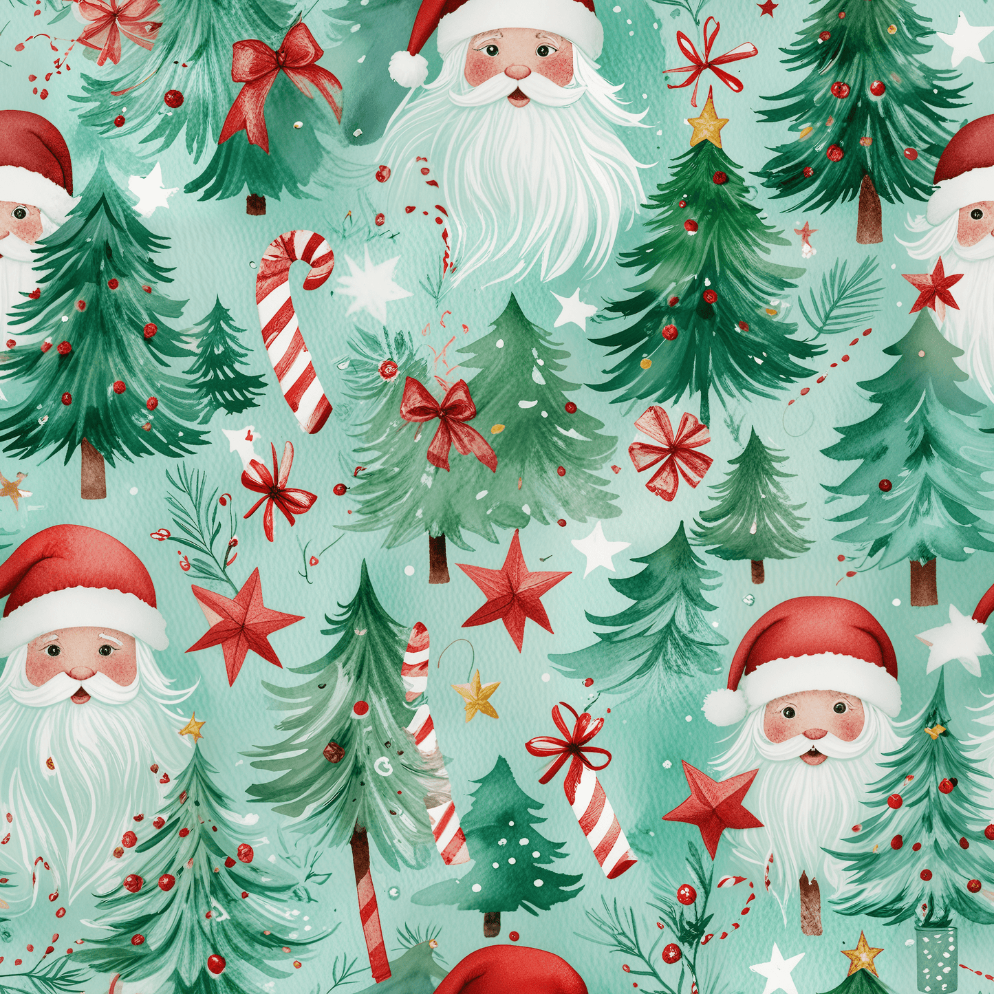 Jingle Beards & Forest Cheer – Santa & Trees Wrapping Paper