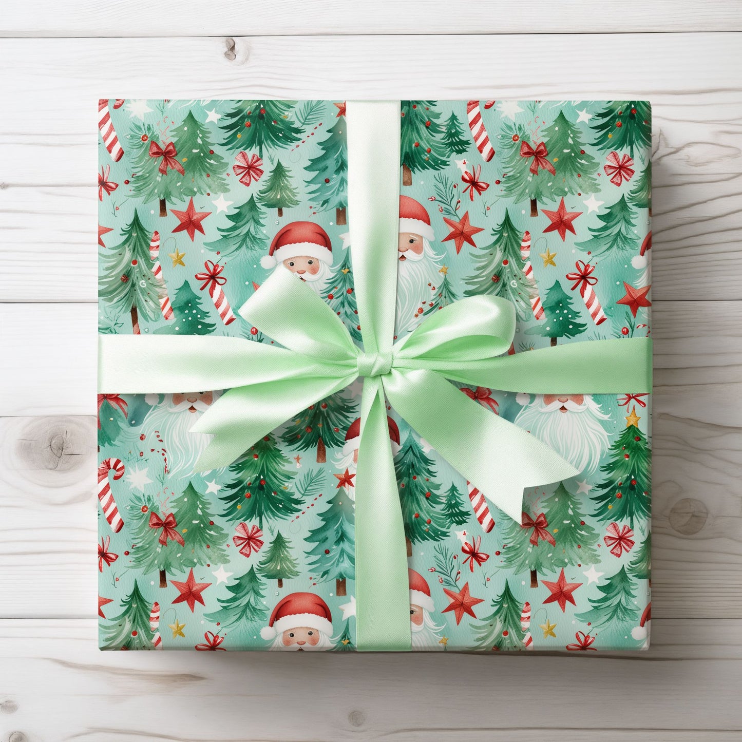 Jingle Beards & Forest Cheer – Santa & Trees Wrapping Paper