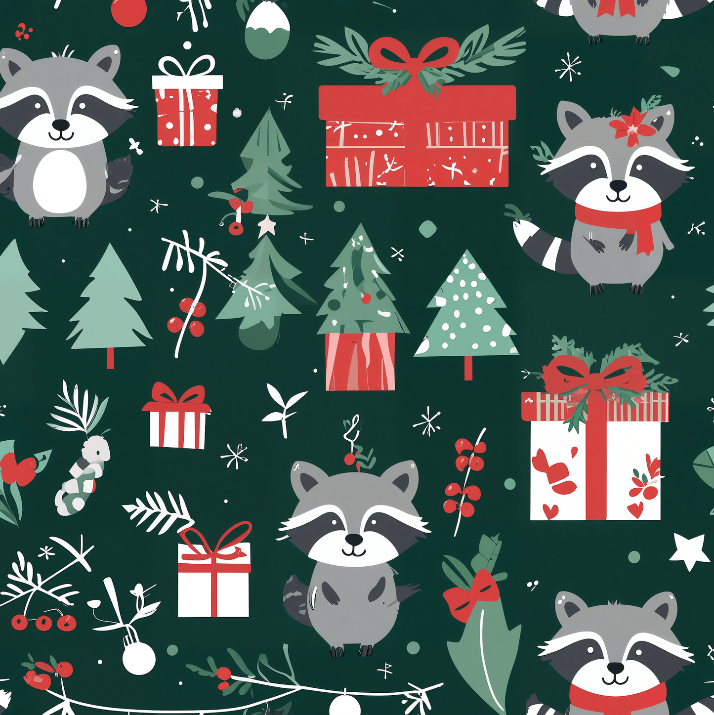Trash Panda Tidings – Mischievous Raccoon Christmas Wrapping Paper