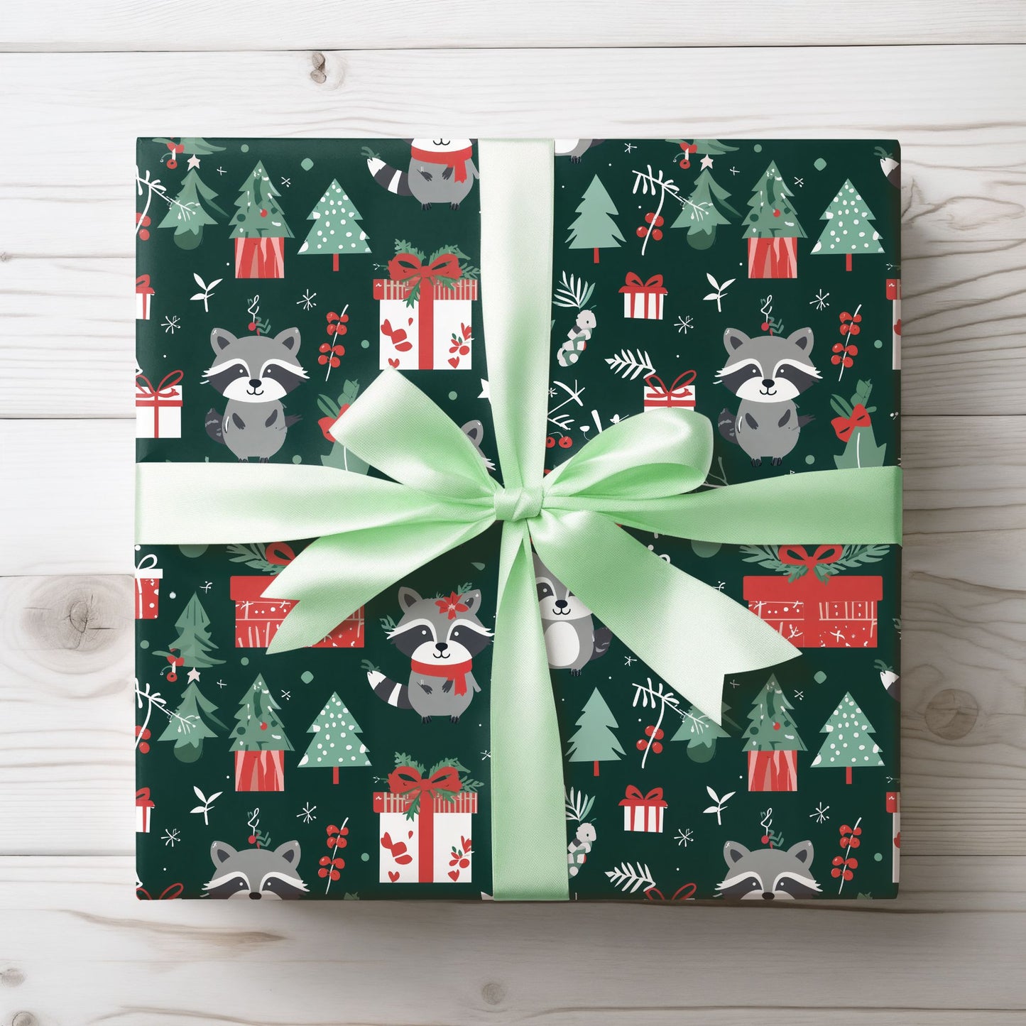 Trash Panda Tidings – Mischievous Raccoon Christmas Wrapping Paper