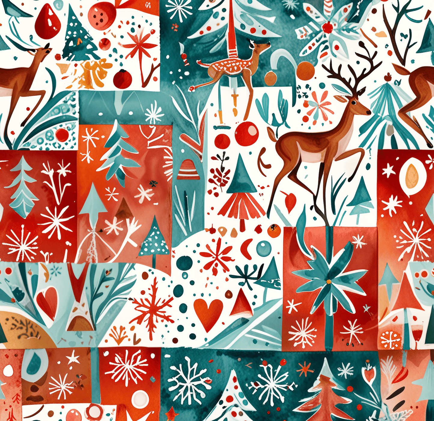 Patch Me If You Sleigh – Abstract Holiday Reindeer Wrapping Paper