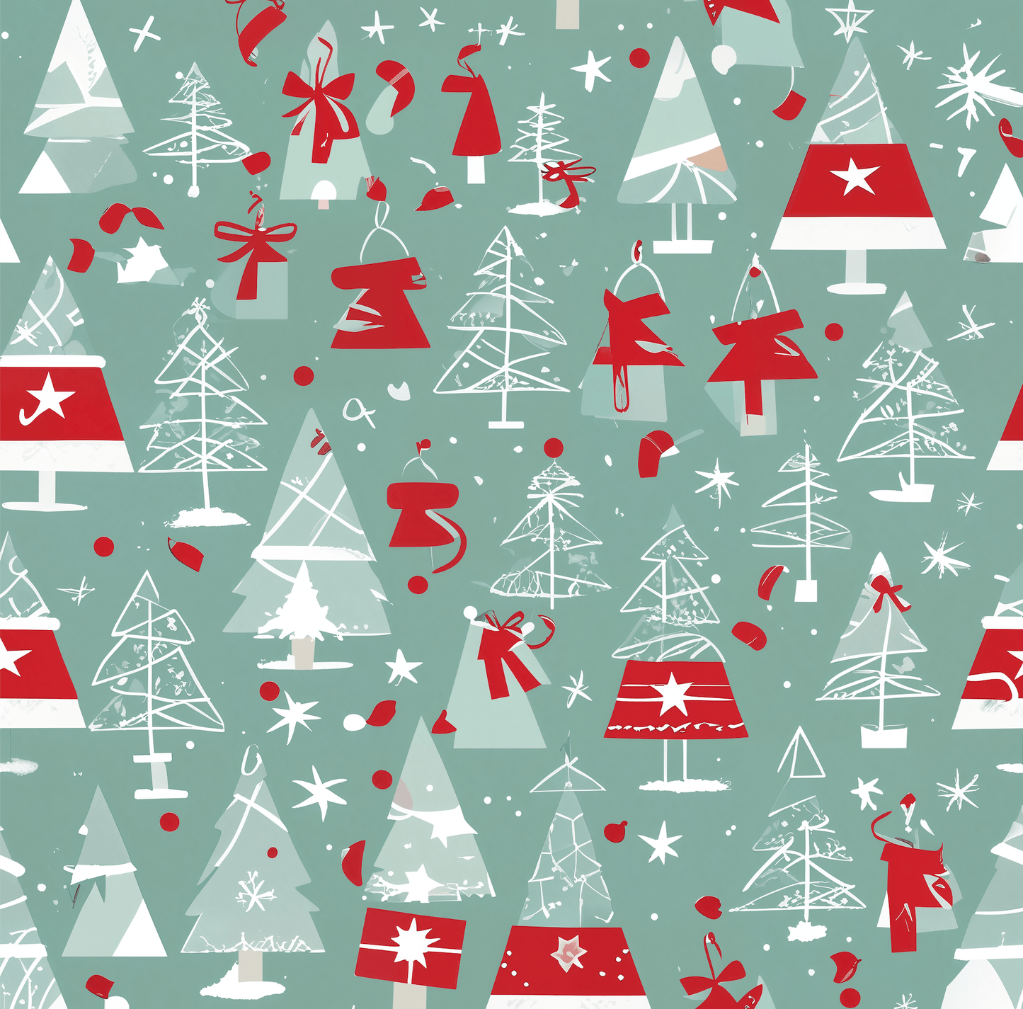 Mid - Century Mistletoe – Retro Tree Wrapping Paper