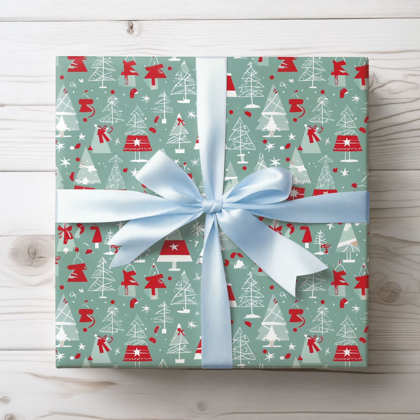 Mid - Century Mistletoe – Retro Tree Wrapping Paper