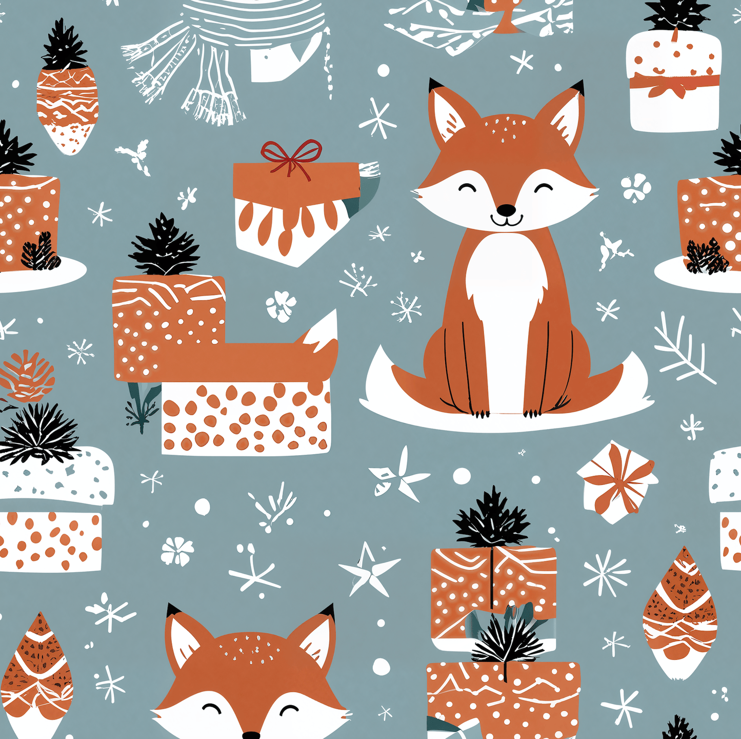Foxes & Firsprigs – Cozy Critters Holiday Wrapping Paper