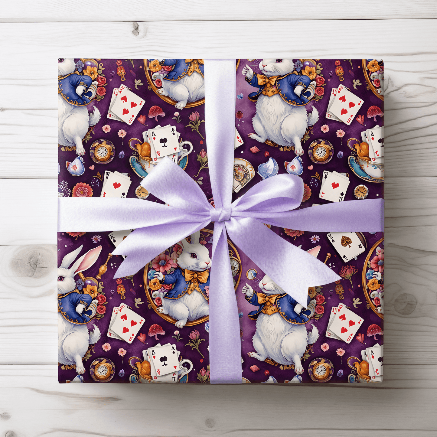 Whimsical Alice in Wonderland Wrapping Paper - Regal Purple