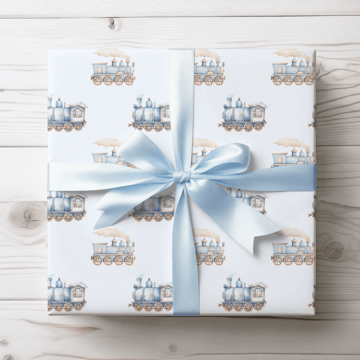 Charming Blue Train Wrapping Paper for Kids – Cute Vintage Locomotive Gift Wrap