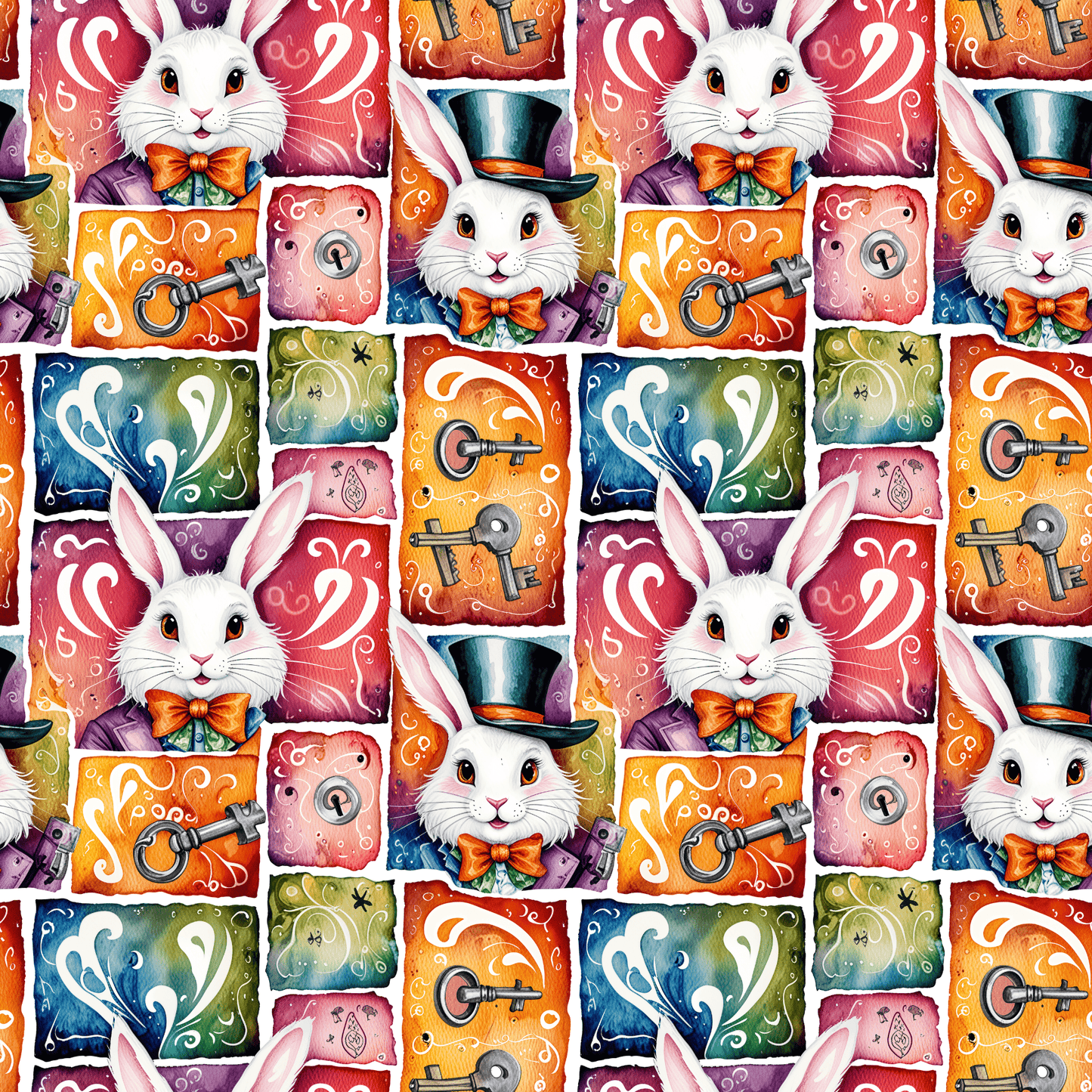 Alice in Wonderland Gift Wrap with Keys & Magic, Whimsical White Rabbit Wrapping Paper