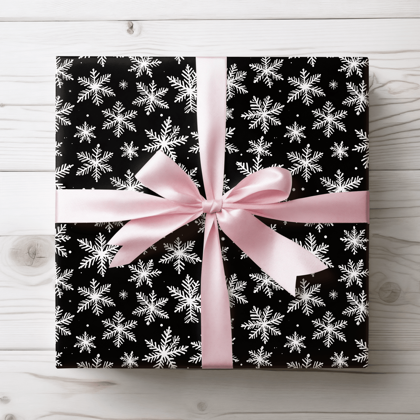 Midnight Flurries – Black & White Snowflake Wrapping Paper