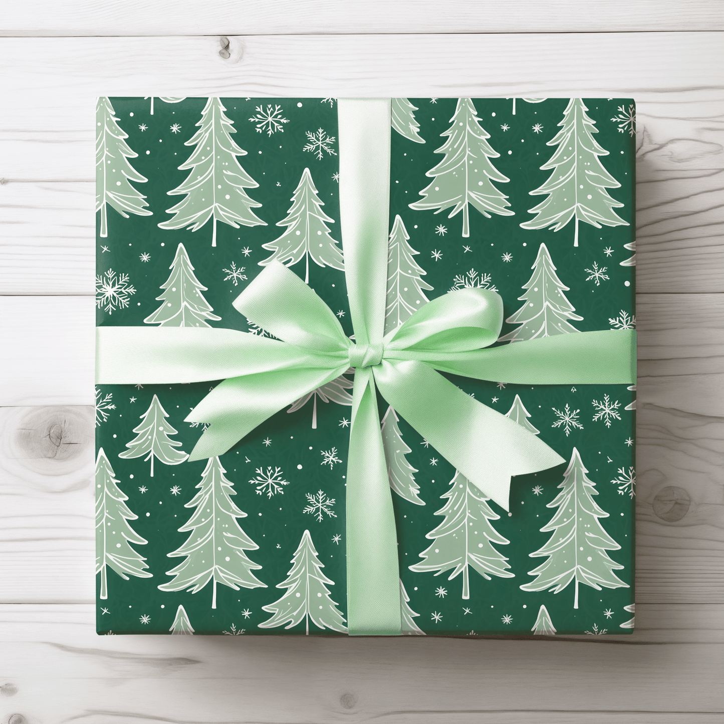 Scandi - Chic Green Christmas Tree Wrapping Paper – Modern Nordic Holiday Gift Wrap