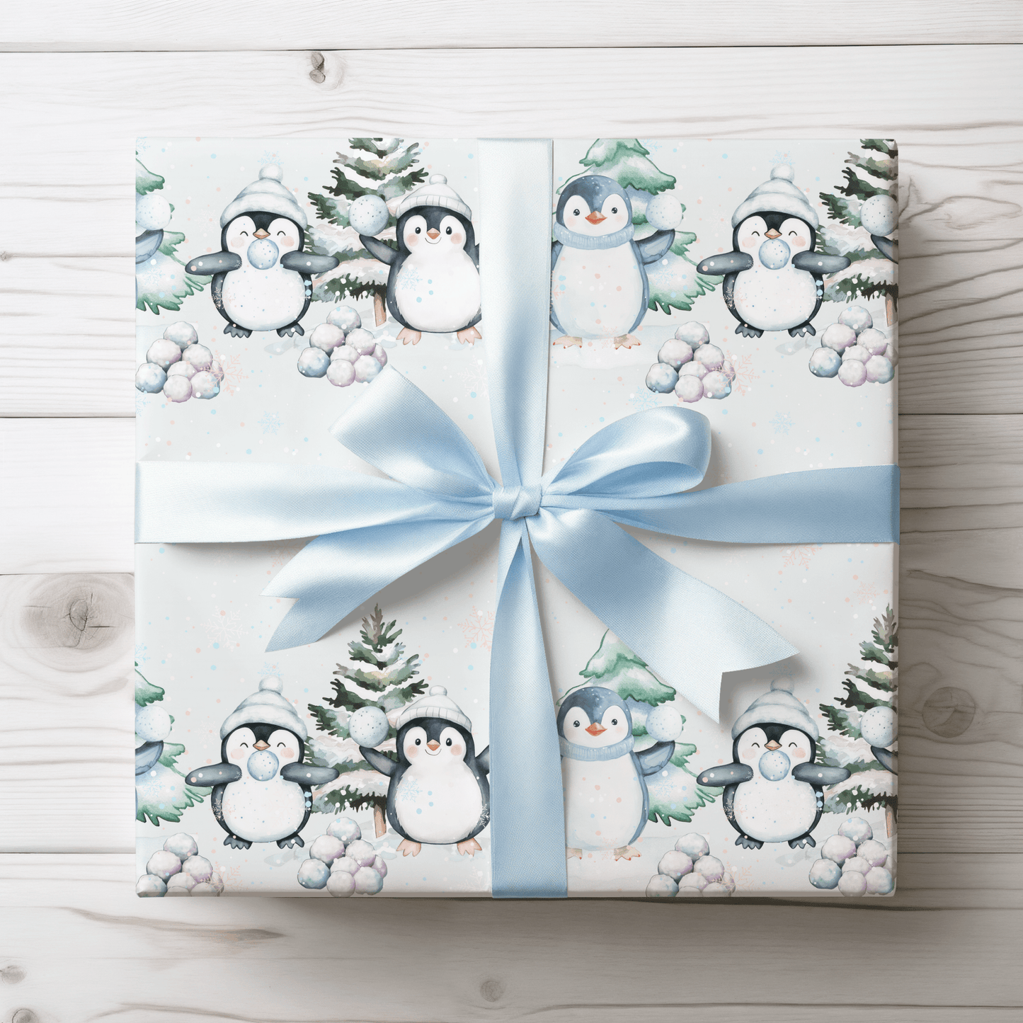 Snowball Shenanigans – Playful Penguin Christmas Wrapping Paper
