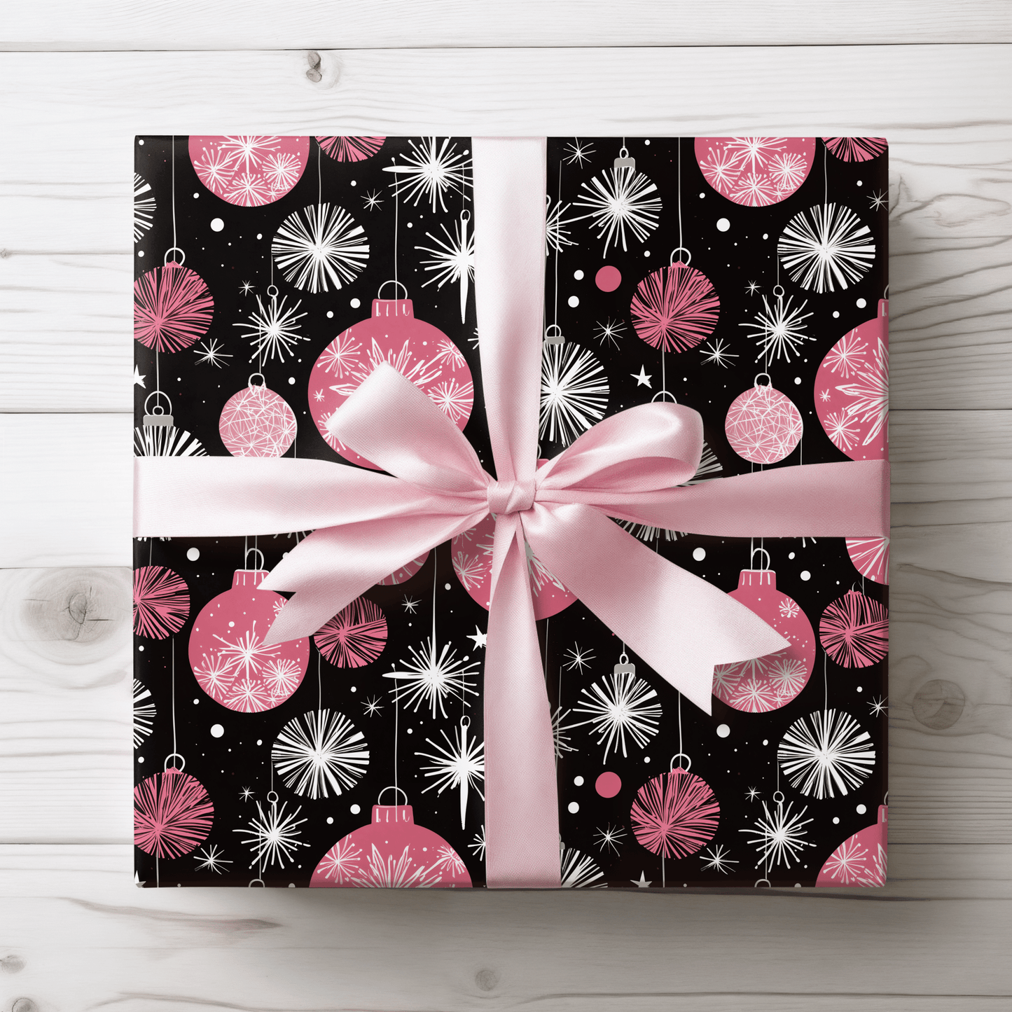 Bubble Glam & Bauble Jam – Pink Retro Ornament Wrapping Paper