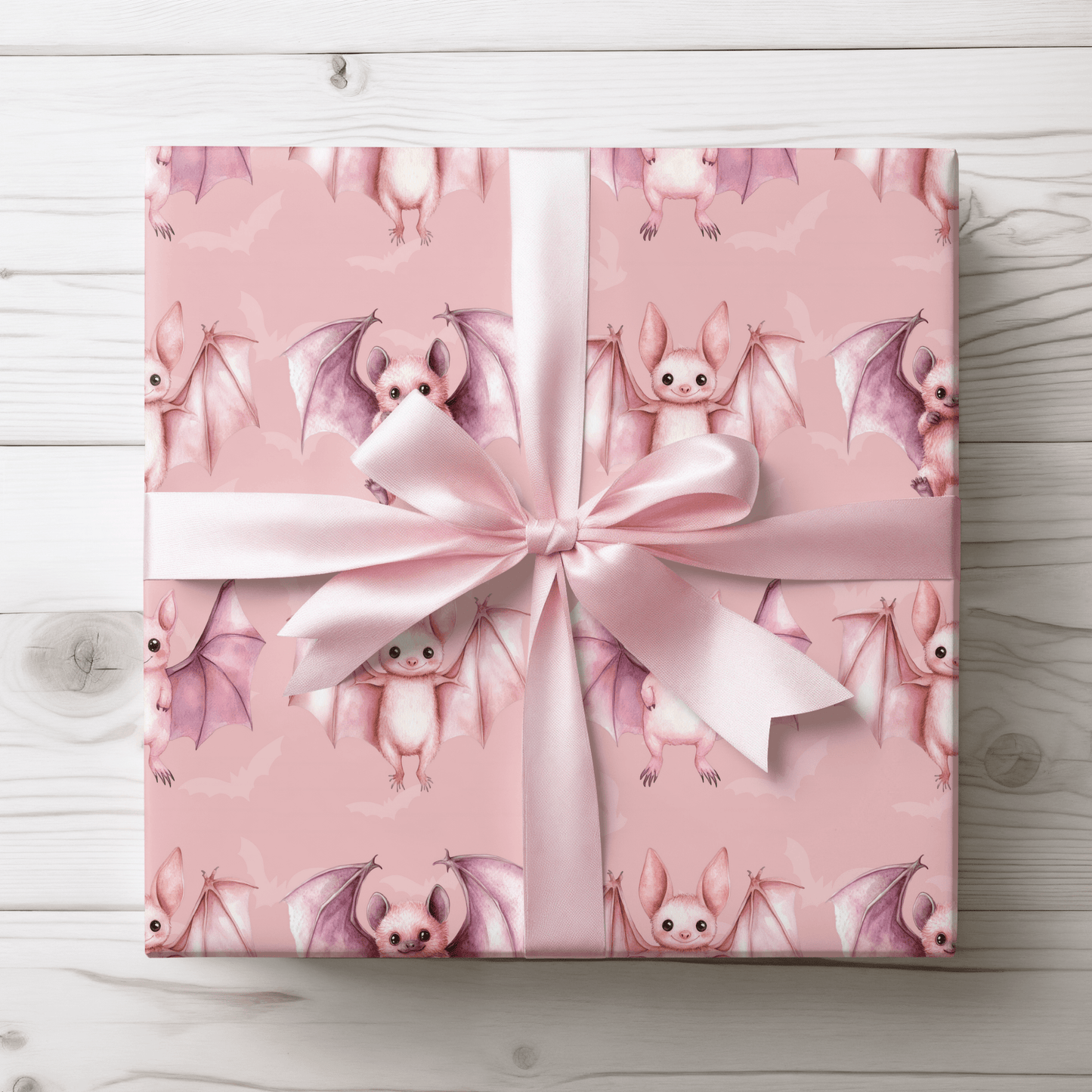 Batty & Blush – Pink Watercolor Bat Wrapping Paper