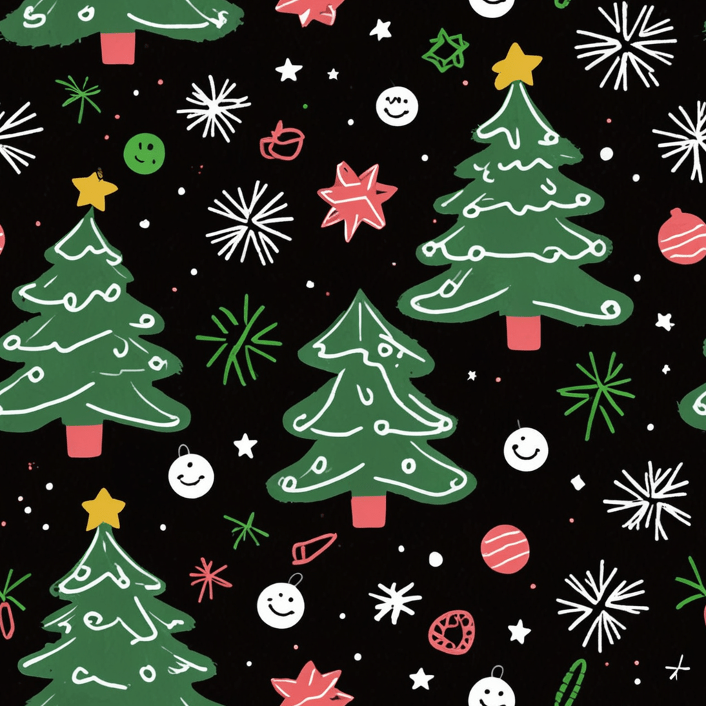 Merry Mischief – Doodled Christmas Tree Wrapping Paper
