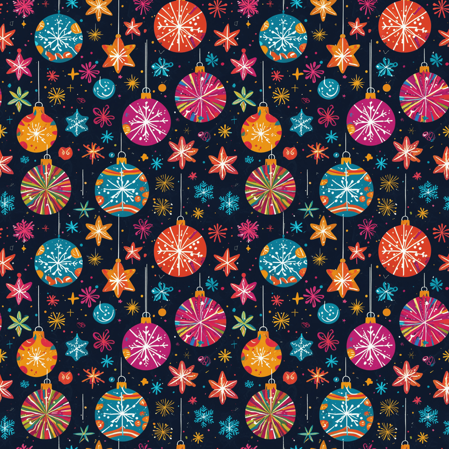 Bauble Blitz – Neon Ornament Holiday Wrapping Paper