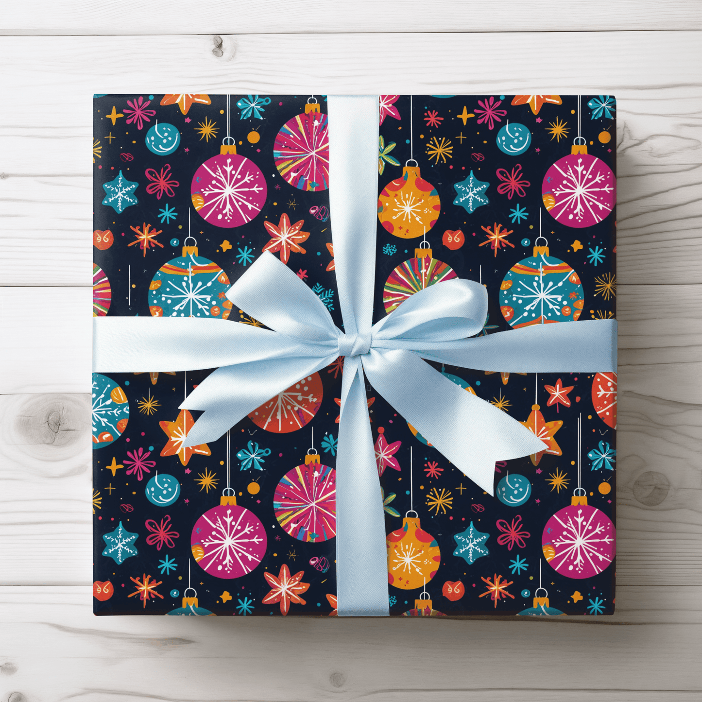 Bauble Blitz – Neon Ornament Holiday Wrapping Paper