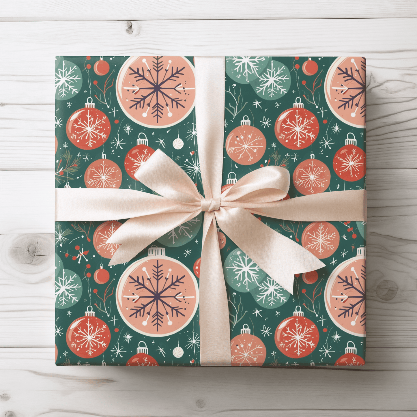 Holly Jolly Frost – Vintage Ornament Wrapping Paper