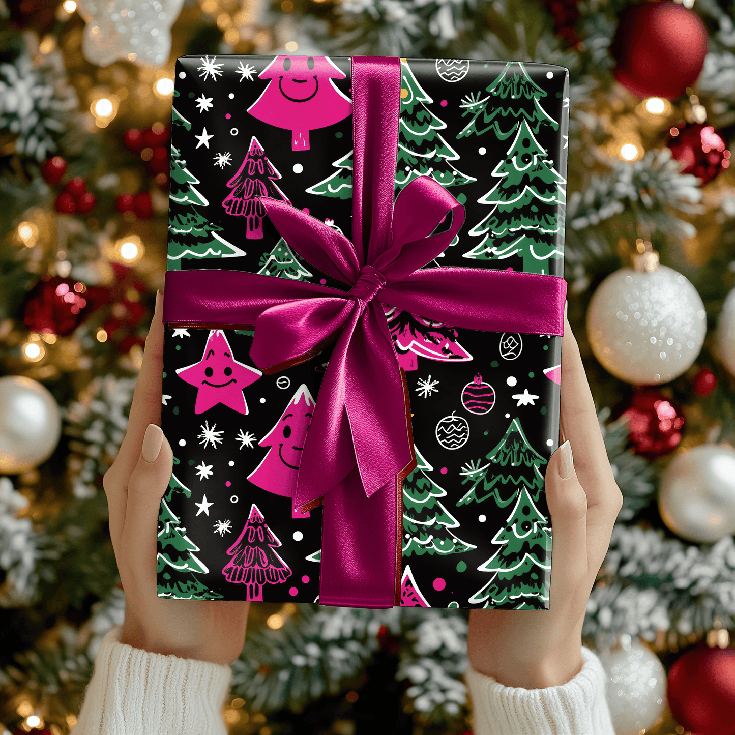 Tree - Rex & Sass – Neon Sketchmas Wrapping Paper