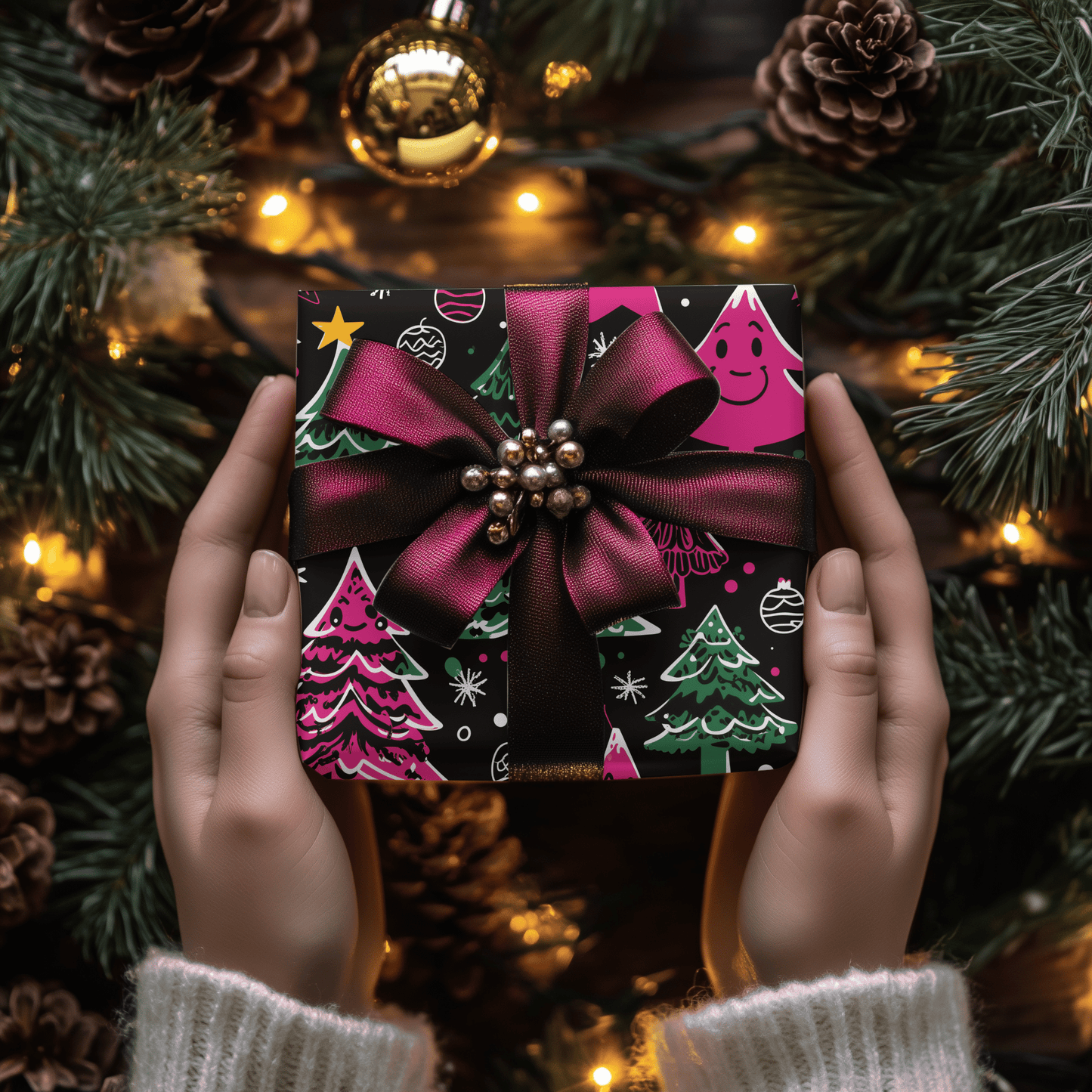 Tree - Rex & Sass – Neon Sketchmas Wrapping Paper
