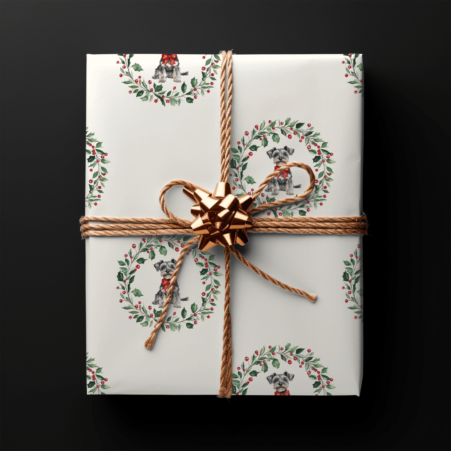 Paw - liday Wreaths & Wags – Schnauzer Christmas Wrapping Paper