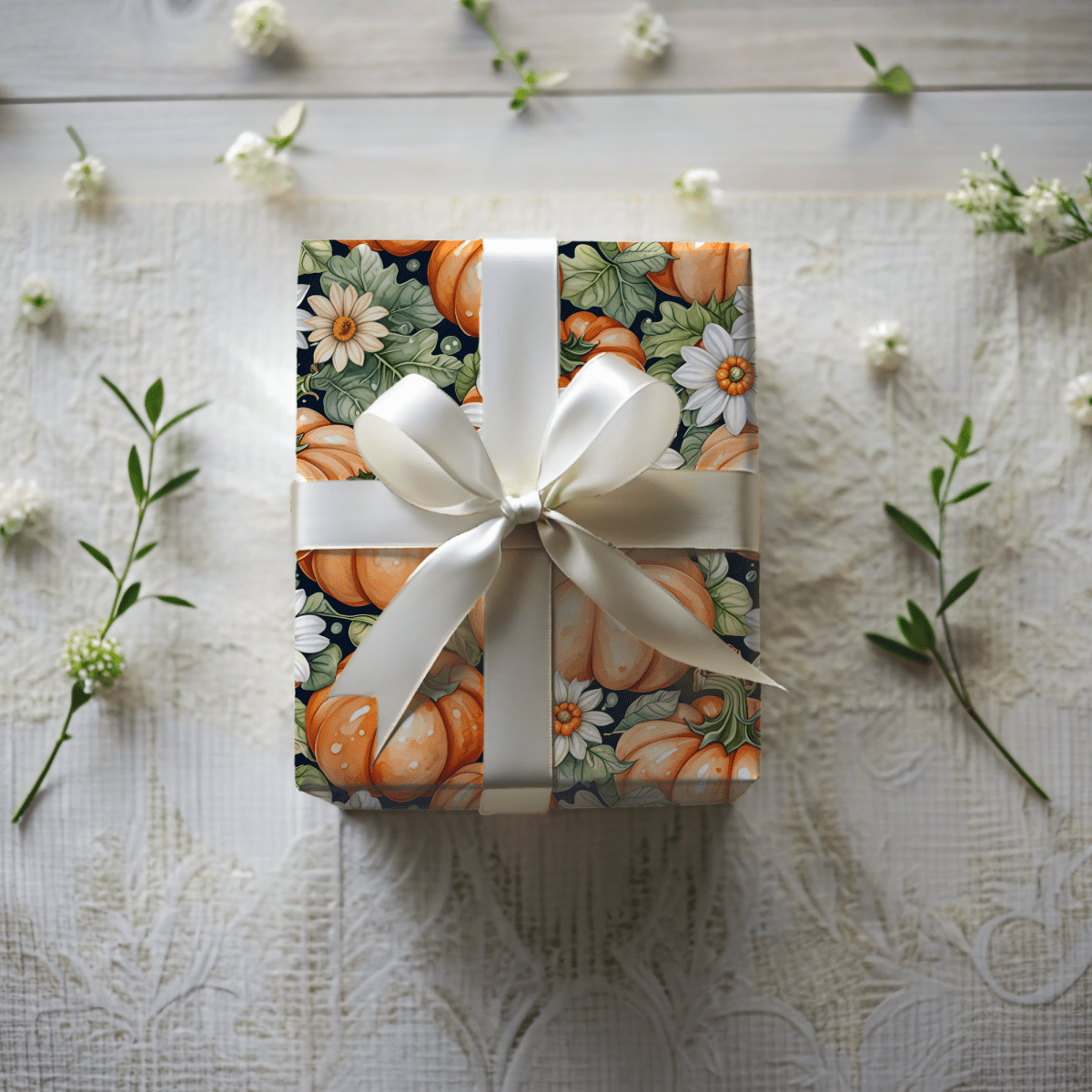 Pumpkin Patch Chic – Autumn Floral Pumpkin Wrapping Paper