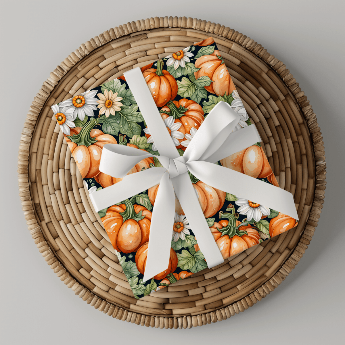 Pumpkin Patch Chic – Autumn Floral Pumpkin Wrapping Paper