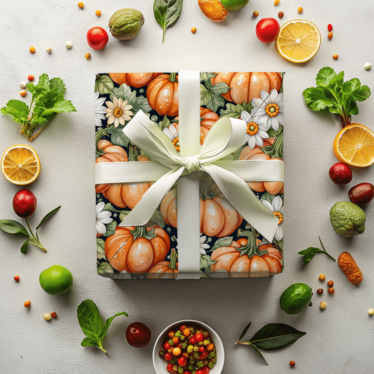 Pumpkin Patch Chic – Autumn Floral Pumpkin Wrapping Paper