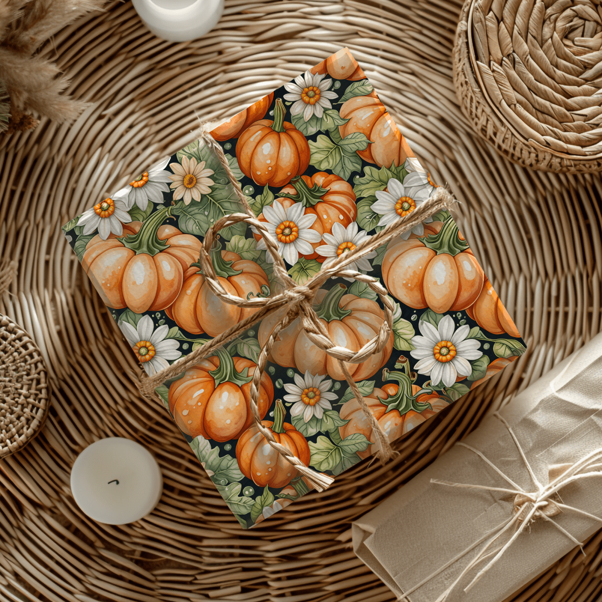 Pumpkin Patch Chic – Autumn Floral Pumpkin Wrapping Paper