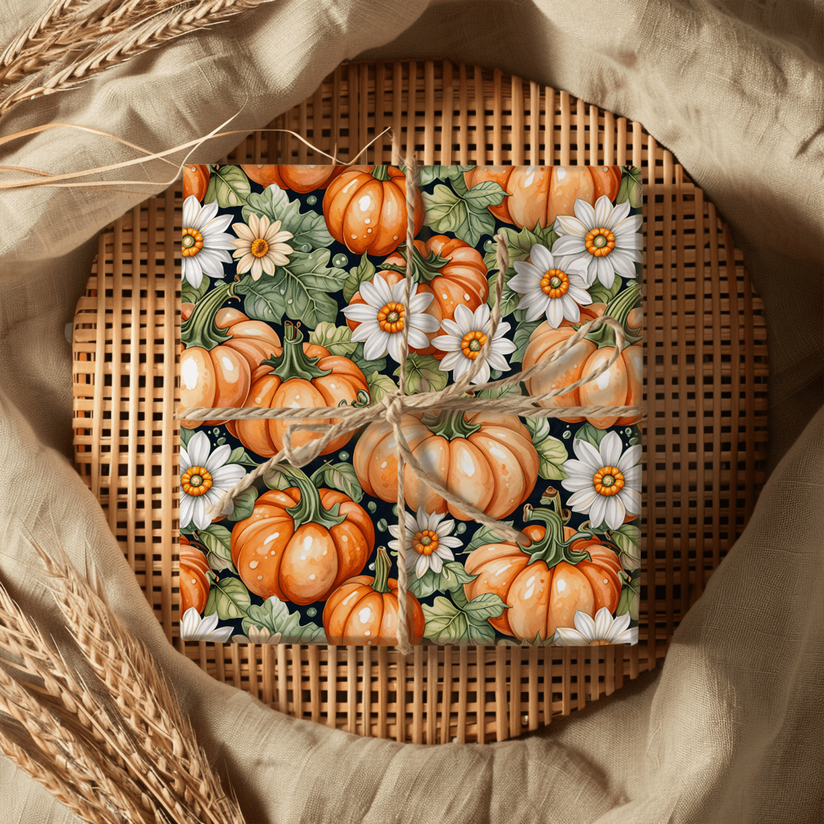 Pumpkin Patch Chic – Autumn Floral Pumpkin Wrapping Paper