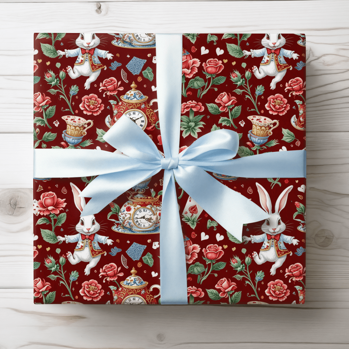 Crimson Clockwork Alice – Wonderland Tea Party Wrapping Paper