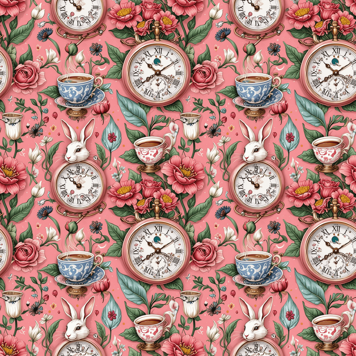 Tea Time Tumbles – Wonderland Clock & Cup Wrapping Paper