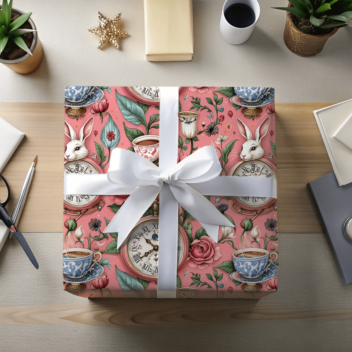 Tea Time Tumbles – Wonderland Clock & Cup Wrapping Paper