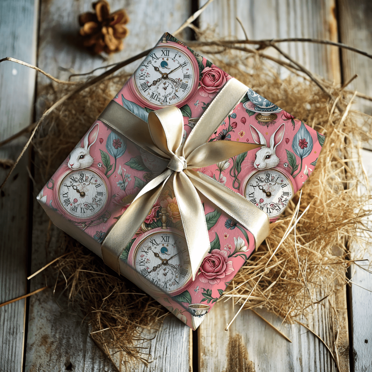 Tea Time Tumbles – Wonderland Clock & Cup Wrapping Paper