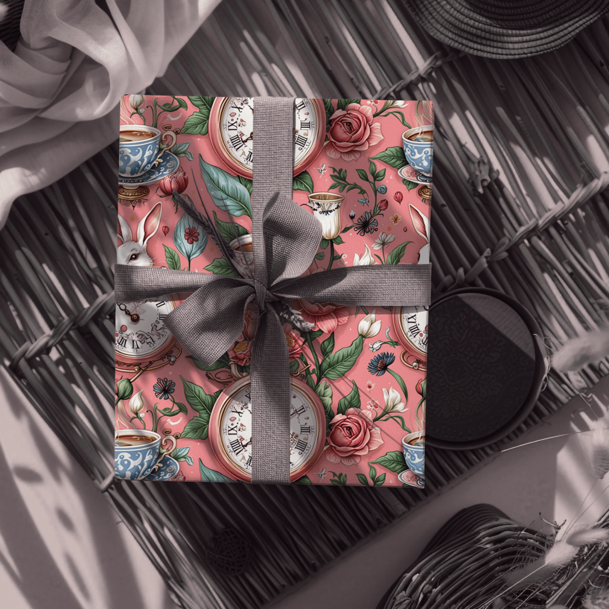 Tea Time Tumbles – Wonderland Clock & Cup Wrapping Paper