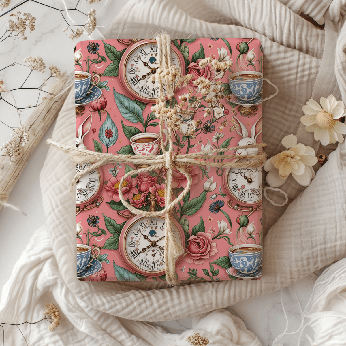 Tea Time Tumbles – Wonderland Clock & Cup Wrapping Paper